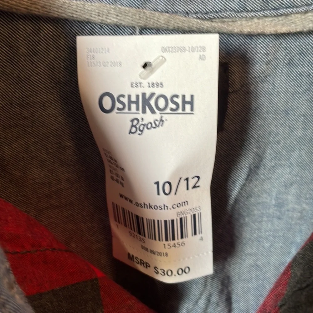 Oshkosh B'gosh (Big Boys) Size 10-12 Button Down Shirt Plaid Print